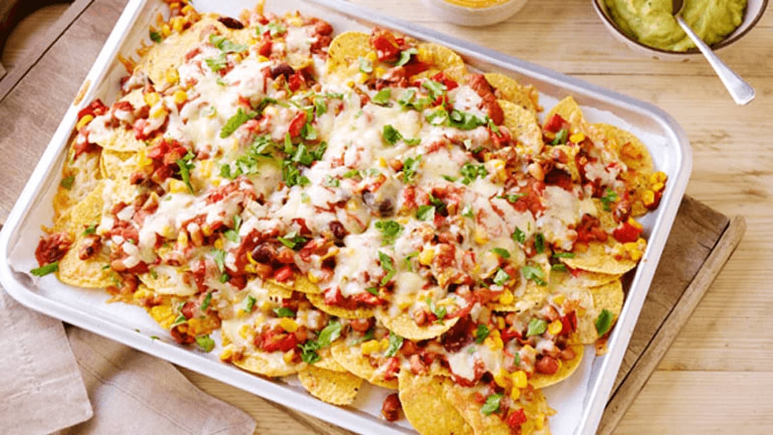 cheese bean sweetcorn nachos